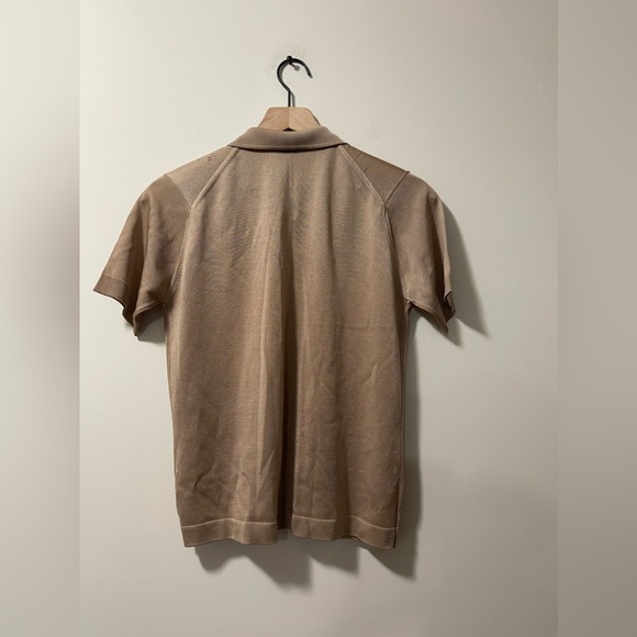 Montagut Paris Taupe Brown Cut-out Mesh Golf Casual Short Sleeve Top Medium - Picture 6 of 8